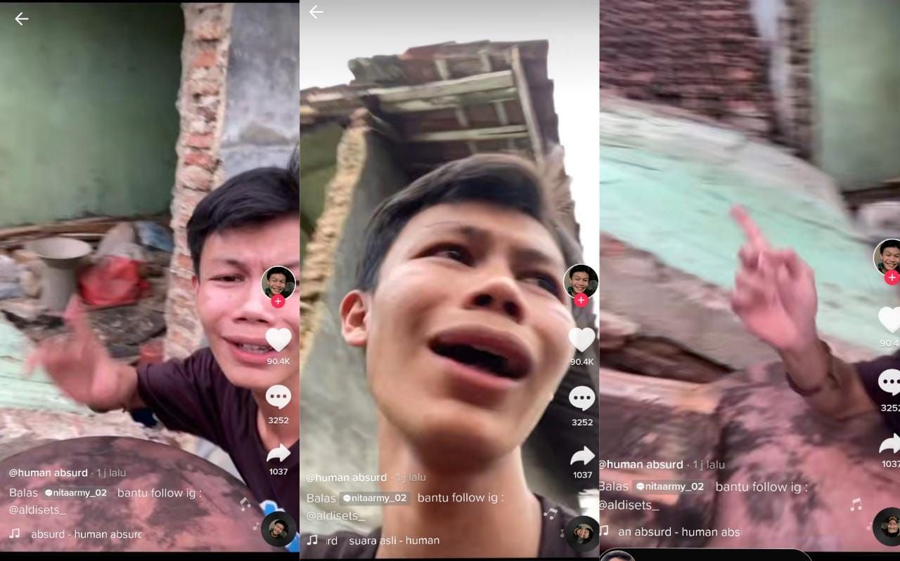 Seleb TikTok Aldi Setiawan membagikan video kondisi rumahnya yang terkena gempa berkekuatan 6,7 Magnitudo di Kabupaten Pandeglang. 