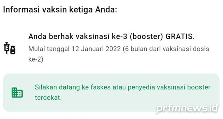 Keterangan bisa vaksin booster di aplikasi pedulilindungi.