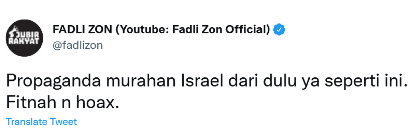 Cuitan Fadli Zon menanggapi klaim Prabowo upayakan normalisasi Indonesia-Israel.