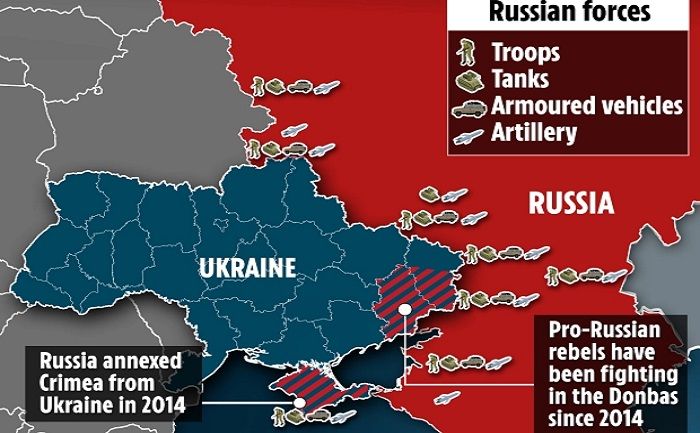 Peta penumpukan pasukan tentara dan senjata militer Rusia.*  