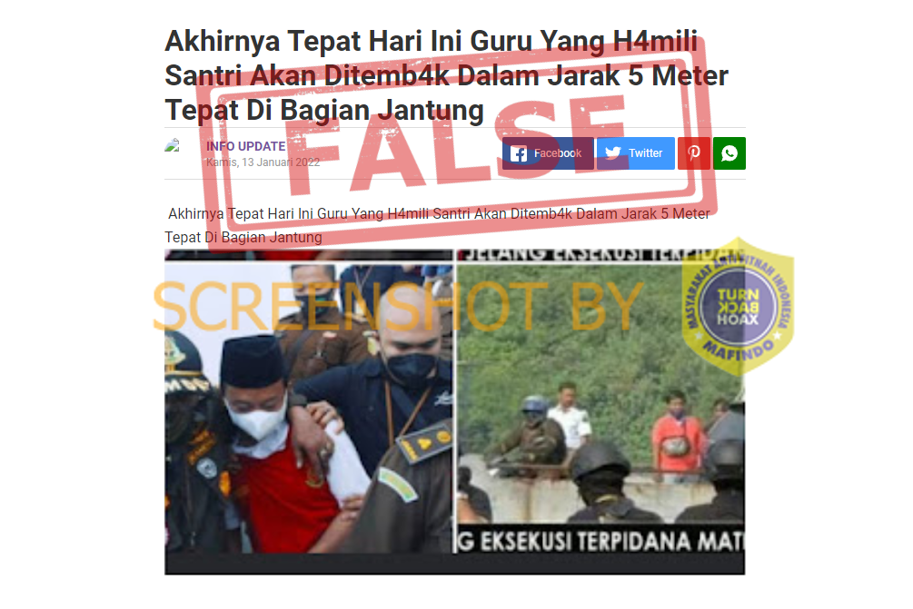 Unggahan klaim hoax yang menyebut Herry Wirawan dihukum mati pada 13 Januari 2022.