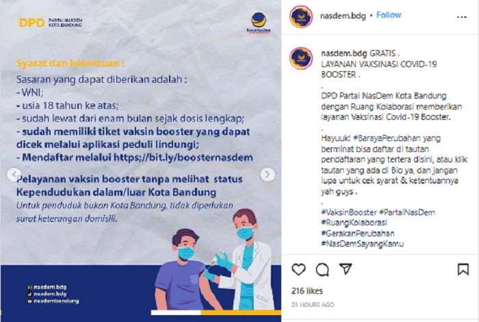 Unggahan penyelenggaran vaksin booster Covid-19 di Kota Bandung.