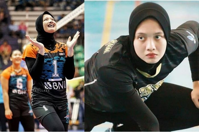 Tri Retno Mutiara, atlet voli putri berhijab.