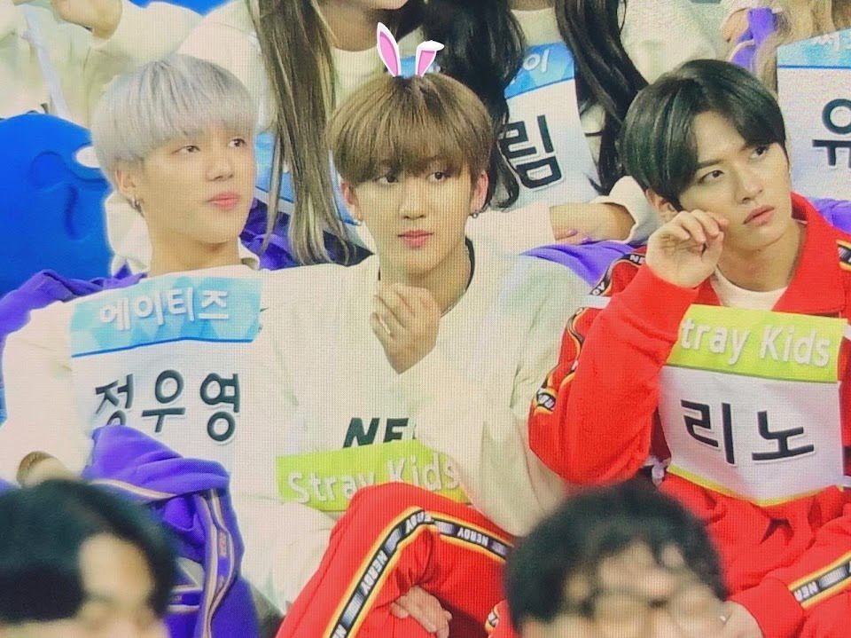 ATEEZ’s Wooyoung (left) and Stray Kids’ Chanbin (center)
