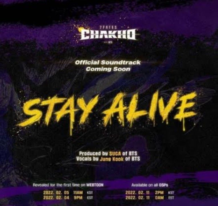 Unggahan Insta Stories Suga BTS yang merilis poster pertama lagu Stay Alive yang akan dinyanyikan Jungkook dalam webtoon & Fates Chakho