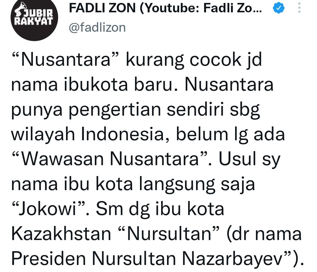 Sindiran Fadli Zon soal nama Ibu Kota Negara (IKN) Nusantara