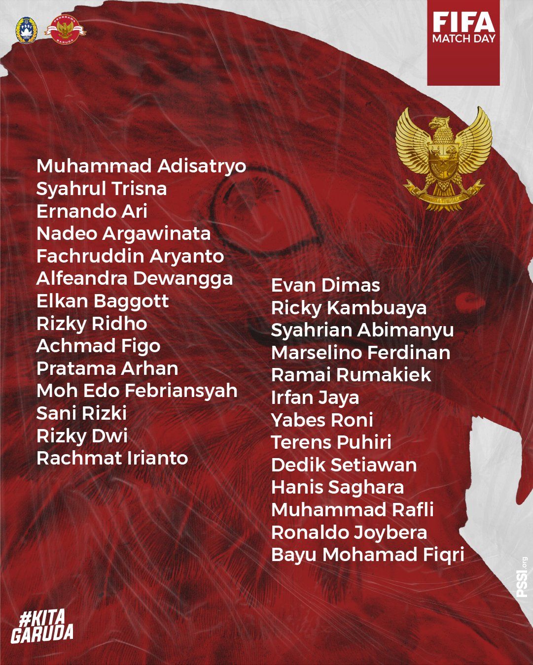 Inilah 27 pemain timnas indonesia dalam ujicoba internasional akhir bulan ini