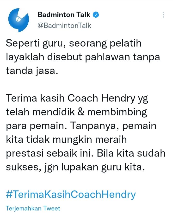 Coach Hendry dikabarkan berhenti jadi pelatih tunggal putra.