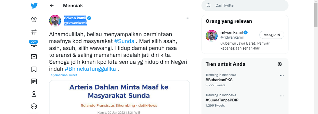 Arteria Dahlan Akhirnya Minta Maaf ke Masyarakat Sunda, Ridwan Kamil: Semoga Jadi Hikmah!