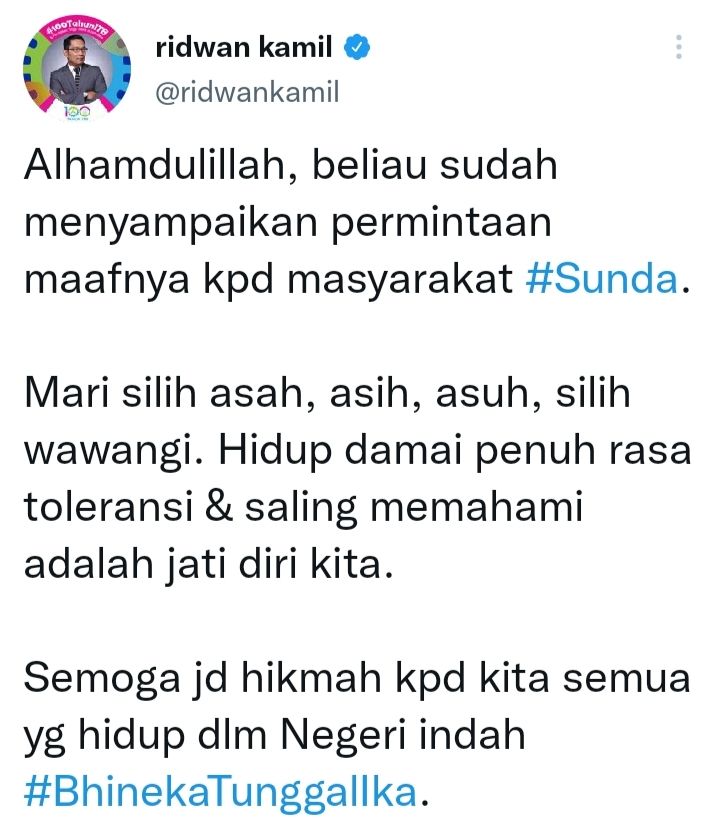Cuitan Ridwan Kamil./ Twitter/ @ridwankamil.