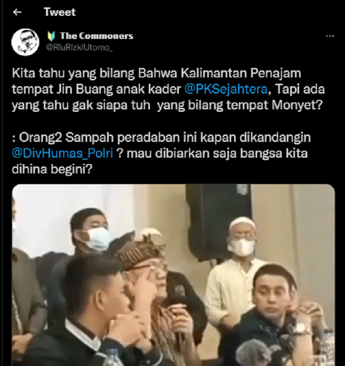 Tangkapan layar akun Twitter yang membagikan video soal Edy Mulyadi yang menghina Kalimantan.