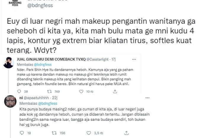 Tangkap layar komentar netizen Indonesia yang menyoroti makeup Park Shin Hye.