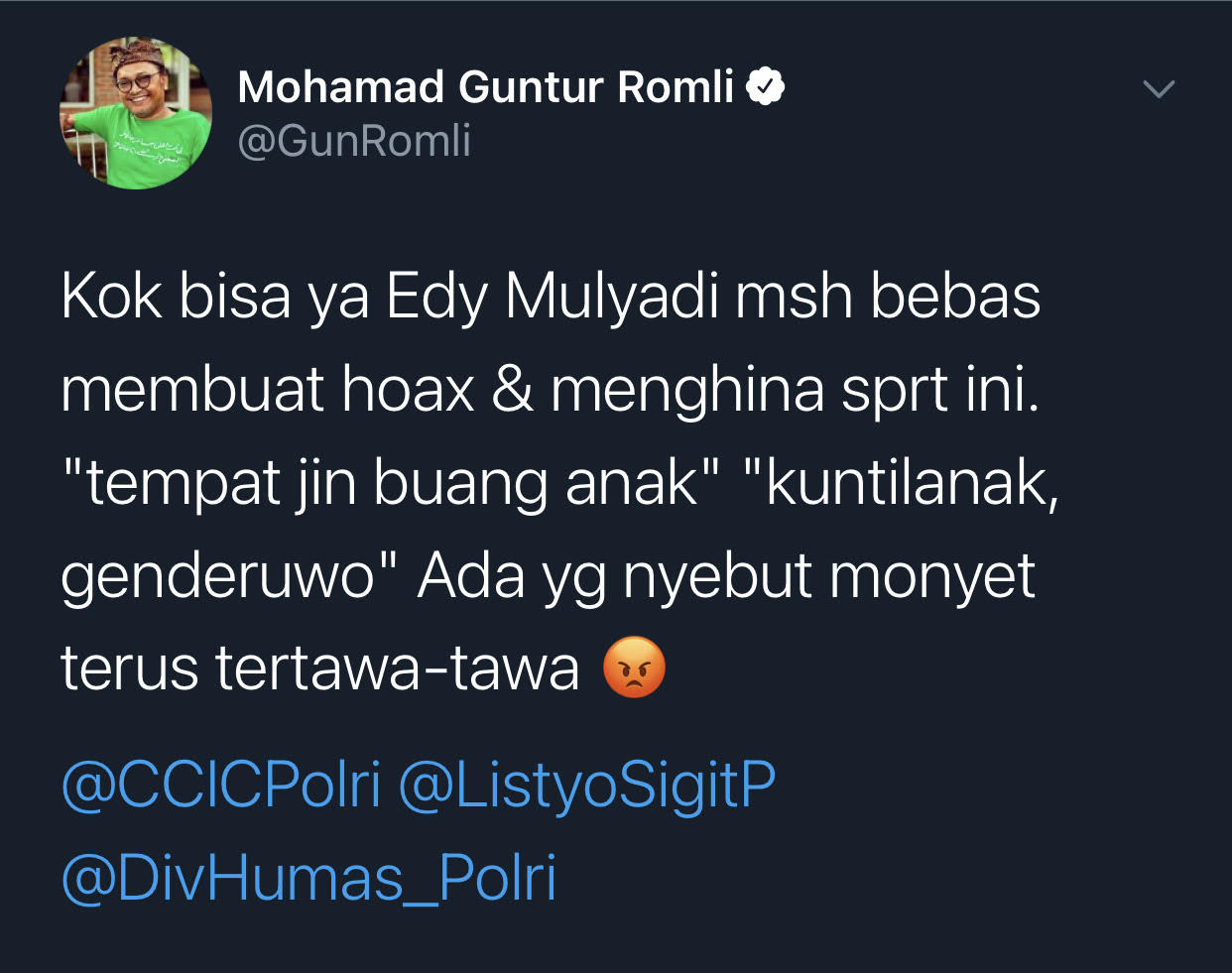 Cuitan Guntur Romli soal dugaan Edy Mulyadi menghina Kalimantan dengan sebutan 'tempat jin buang anak'.