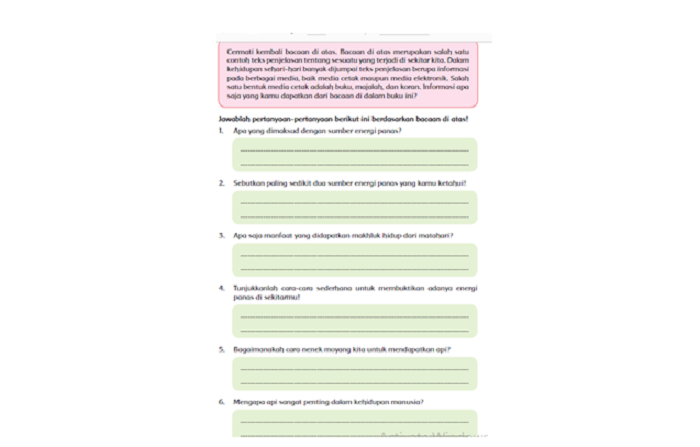 Kunci Jawaban Kelas 5 SD dan MI Halaman 3 Tema 6 Panas dan Perpindahannya Buku Tematik Terpadu Kurikulum 2013