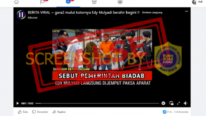 Gambar editan hasil manipulasi dari foto pelaku penganiayaan perawat yang bertugas di RS Siloam Palembang yang wajahnya diganti dengan wajah Edy Mulyadi./TurnBackHoax.id