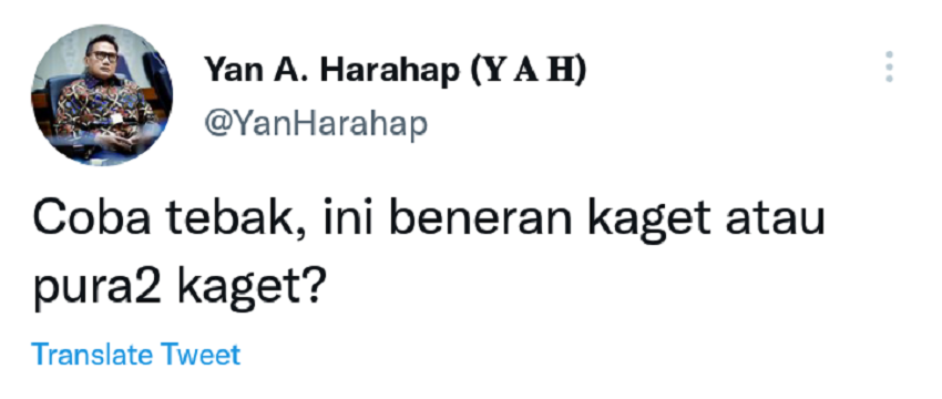 Cuitan Yan Harahap soal Giring yang terlihat bereaksi pura-pura kaget dengan kebijakan impor ala Jokowi.