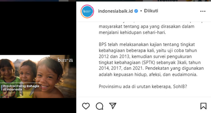 Berikut urutan provinsi paling bahagia di Indonesia di Tahun 2021 menurut survei Badan Pusat Statistik (BPS). Maluku Utara posisi pertama.*