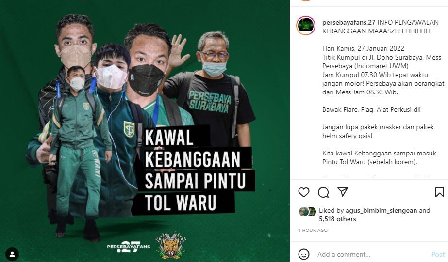 Informasi pengawalan Bonek terhadap pemain Persebaya yang berangkat ke Bali untuk menjalani pertandingan Seri 4 BRI Liga 1