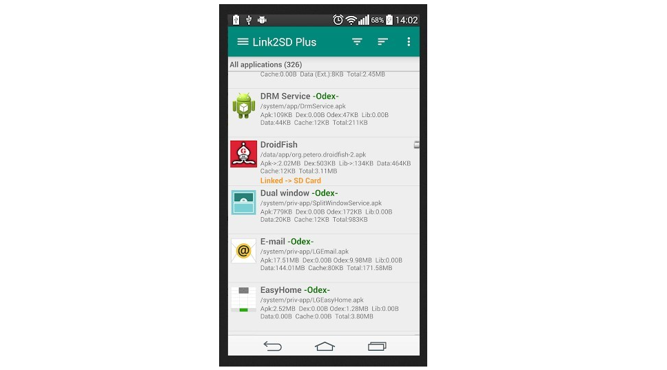 Screenshot aplikasi Link2SD