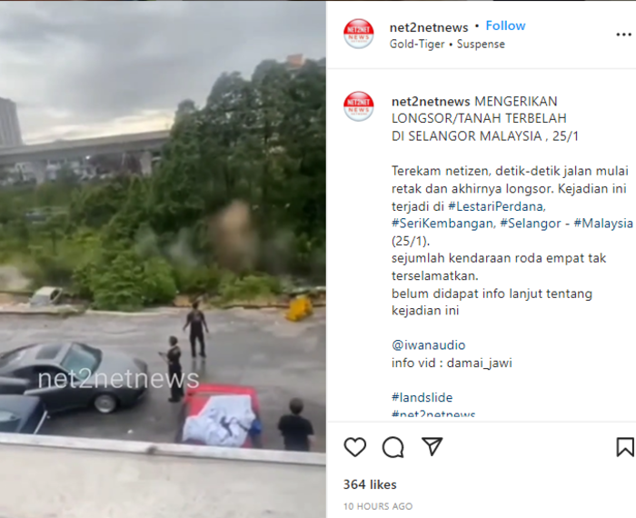 Tangkap Layar video detik-detik jalanan longsor di Malaysia.