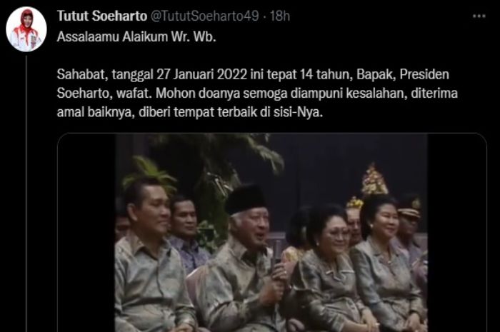 Unggahan Tutut Soeharto di Twitter.