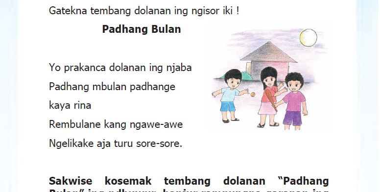 Berikut kunci jawaban Tantri Basa Jawa kelas 3 halaman 114, 115, 116 Gladhen 1, 2 tembang Menthog-Menthog dan Padhang Bulan