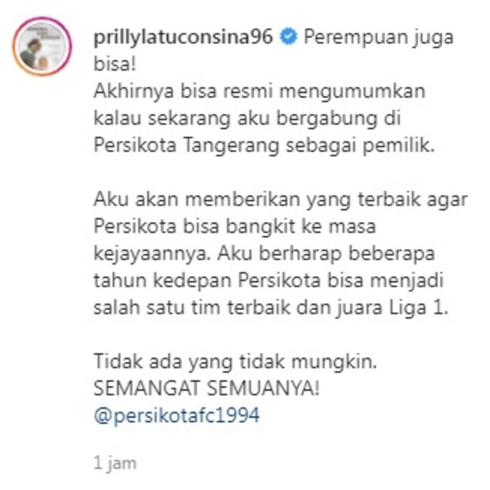 Testimoni Prilly Latuconsina Usai Resmi Jadi Pemilik Baru Persikota Tangerang