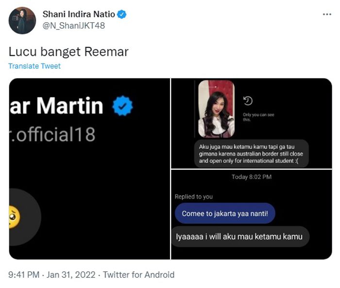 Shani JKT48 Sebar Direct Message dengan Reemar Martin