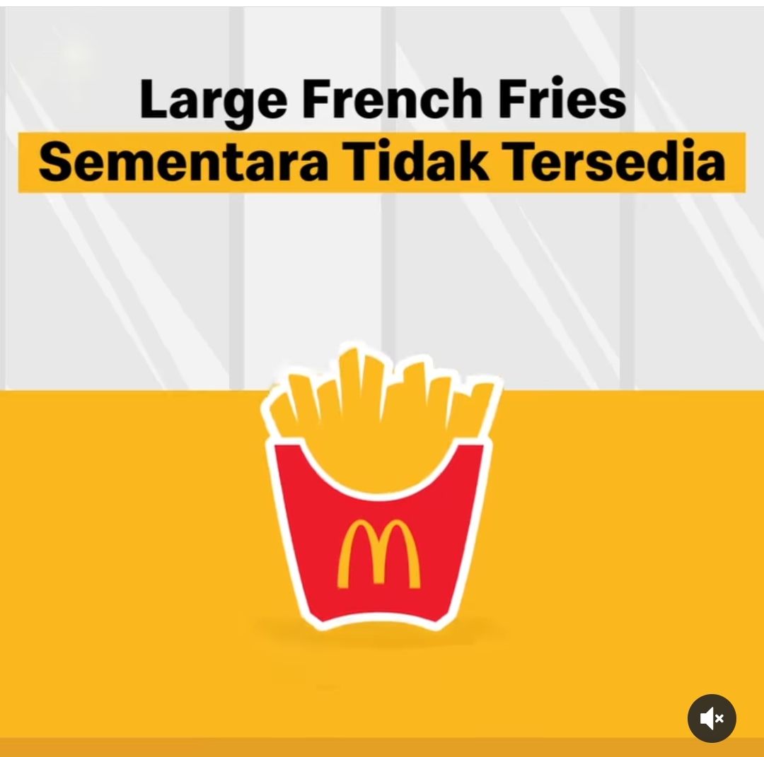 McDonalds tidak akan mengeluarkan menu large french fries atau kentang goreng ukuran besar untuk sementara ini. 