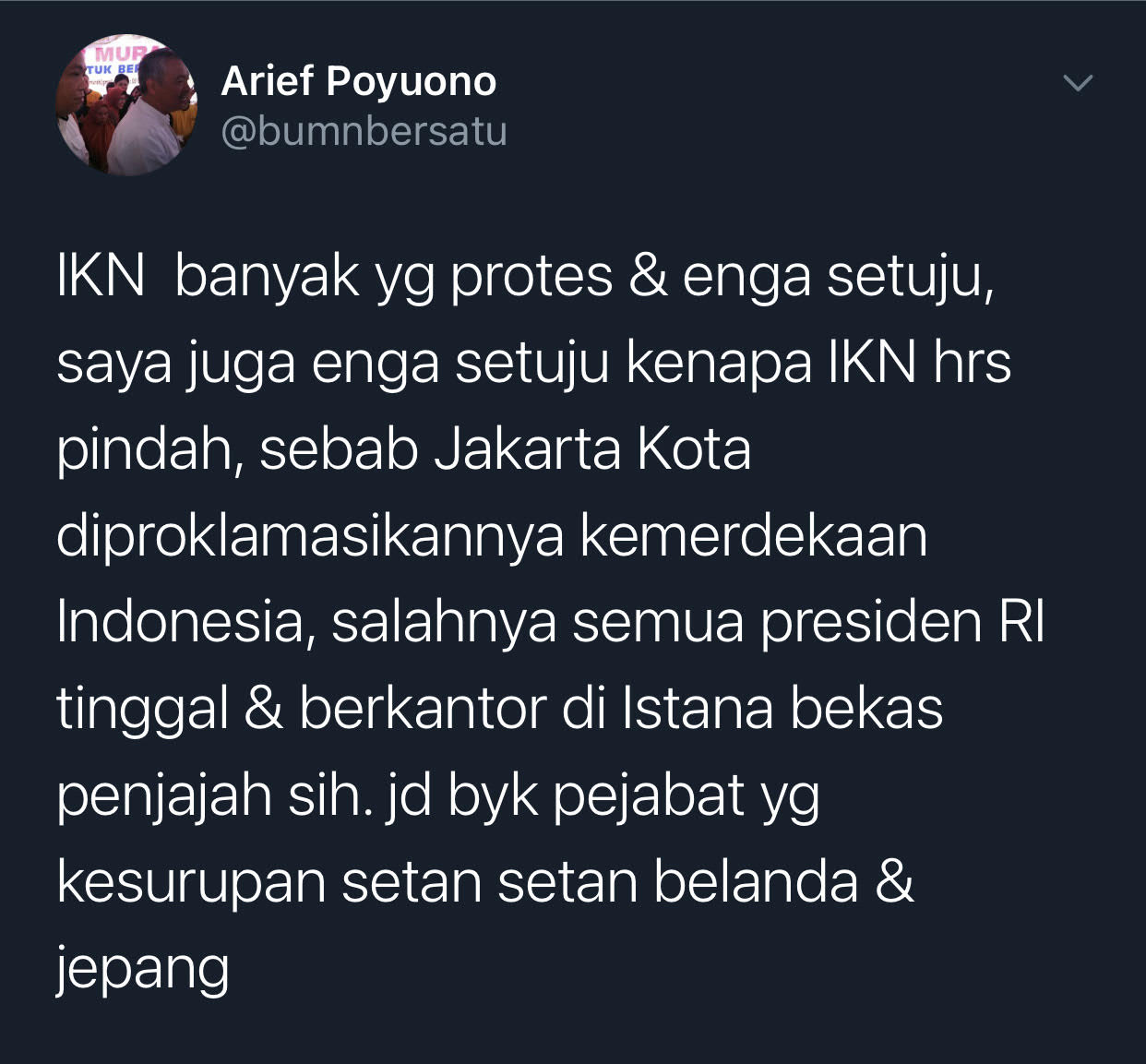 Cuitan Politisi Partai Gerindra, Arief Poyuono mengomentari pemindahan IKN ke Kalimantan Timur.*