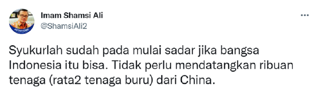 Cuitan Shamsi Ali yang mengomentari soal pernyataan Luhut Binsar Pandjaitan terkait epidemiolog hebat di Indonesia.