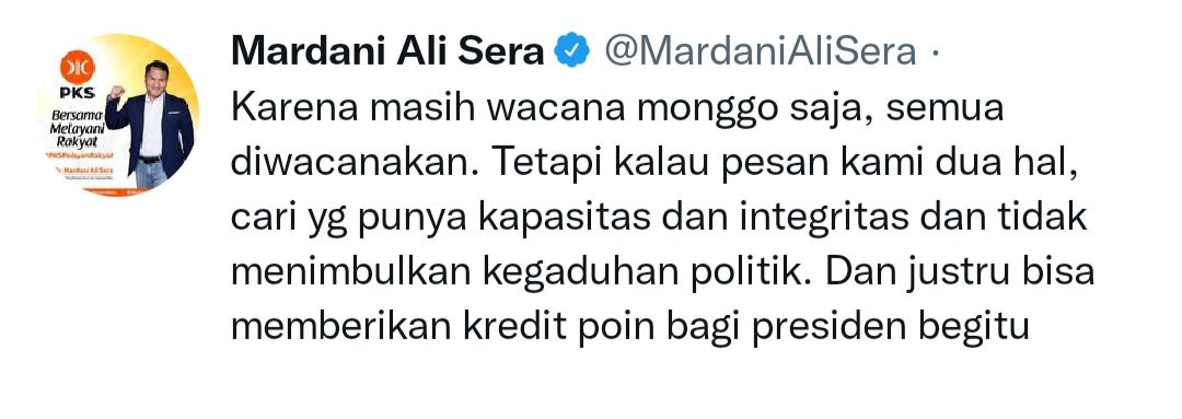 Cuitan Mardani Ali menanggapi kabar kandidat Kepala Otorita IKN.