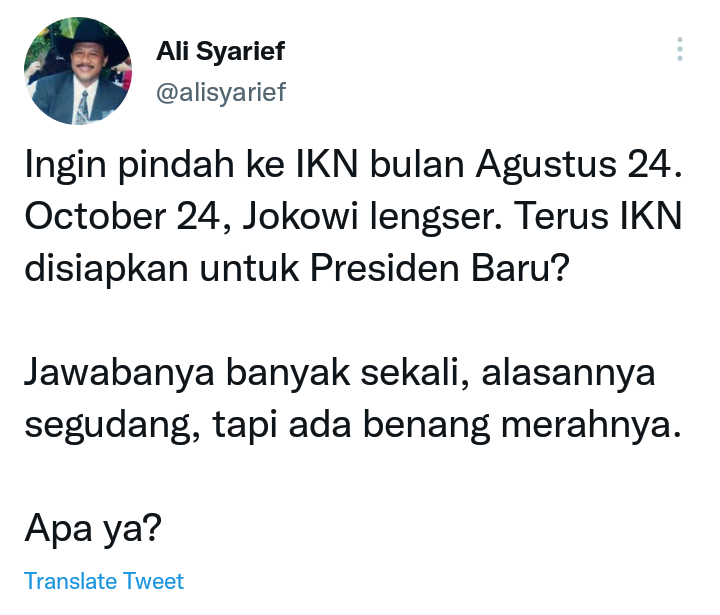 Cuitan Ali Syarief tentang Jokowi yang ingin pindah ke IKN Nusantara sebelum Agustus 2024.