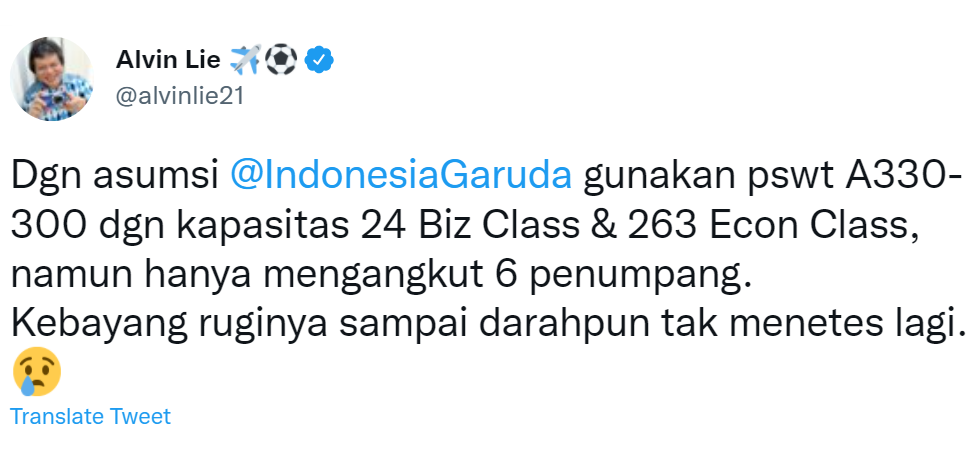 Cuitan Alvin Lie menanggapi kabar terbaru Garuda Indonesia.