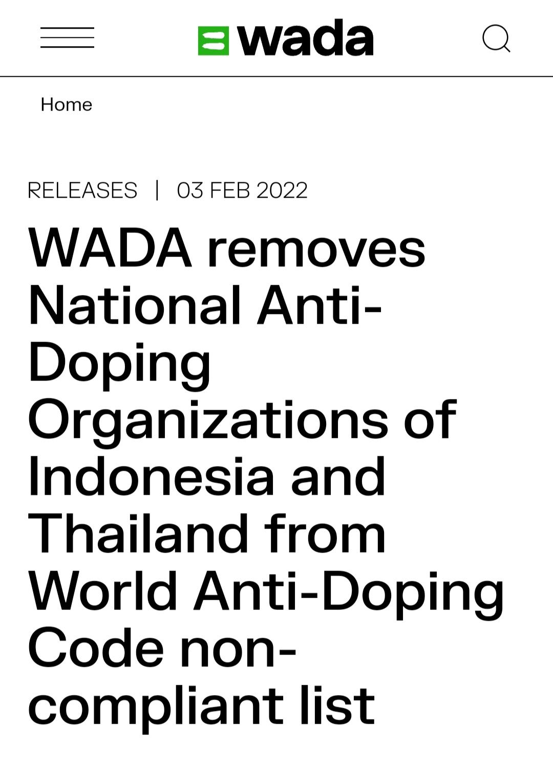 Tangkap layar laman WADA