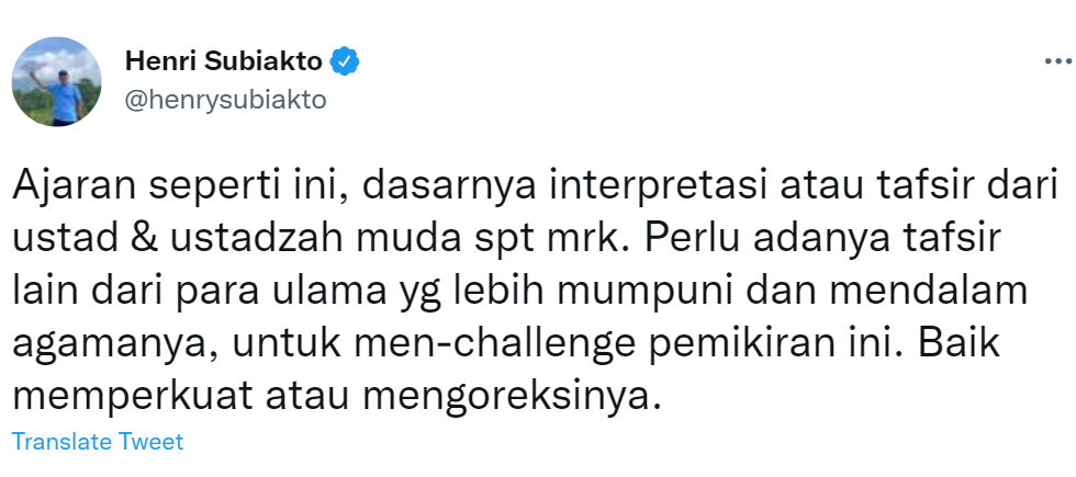 Cuitan Henri Subiakto menanggapi ceramah Oki Setiana Dewi.