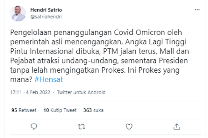 Hendri Satrio merasa heran terhadap pemerintah.