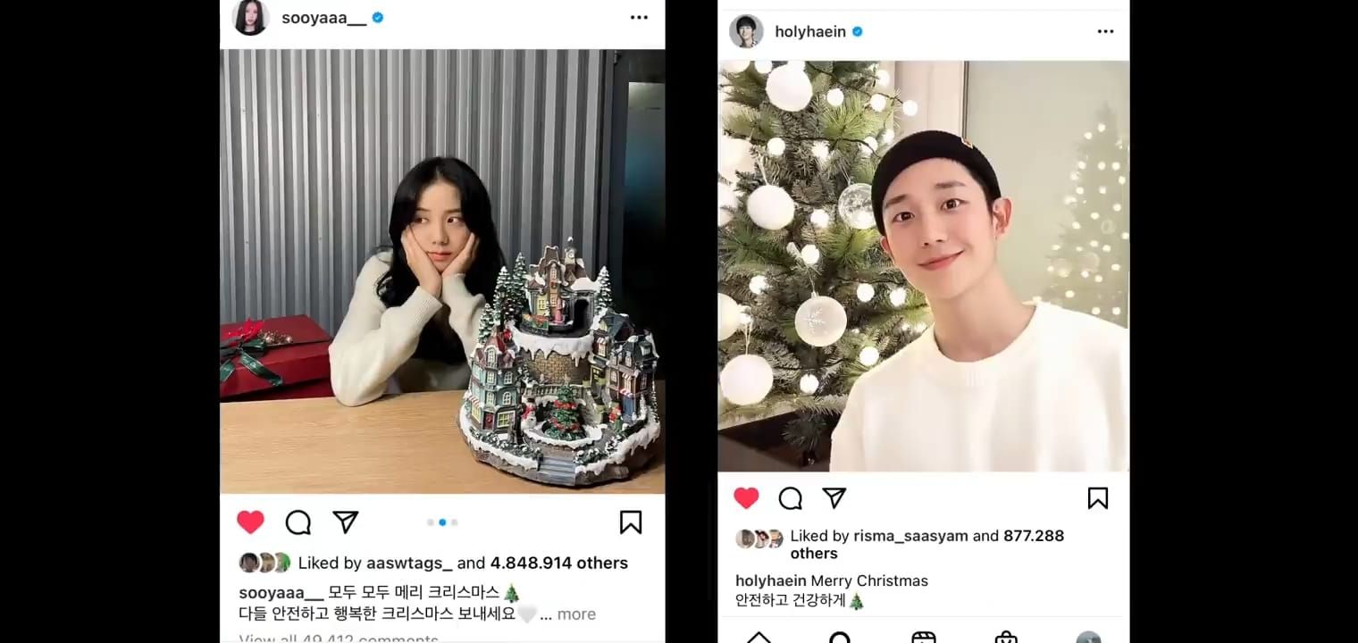 Foto momen Natal Jisoo dan Jung Hae In tahun 2020 yang diunggah di Instagram