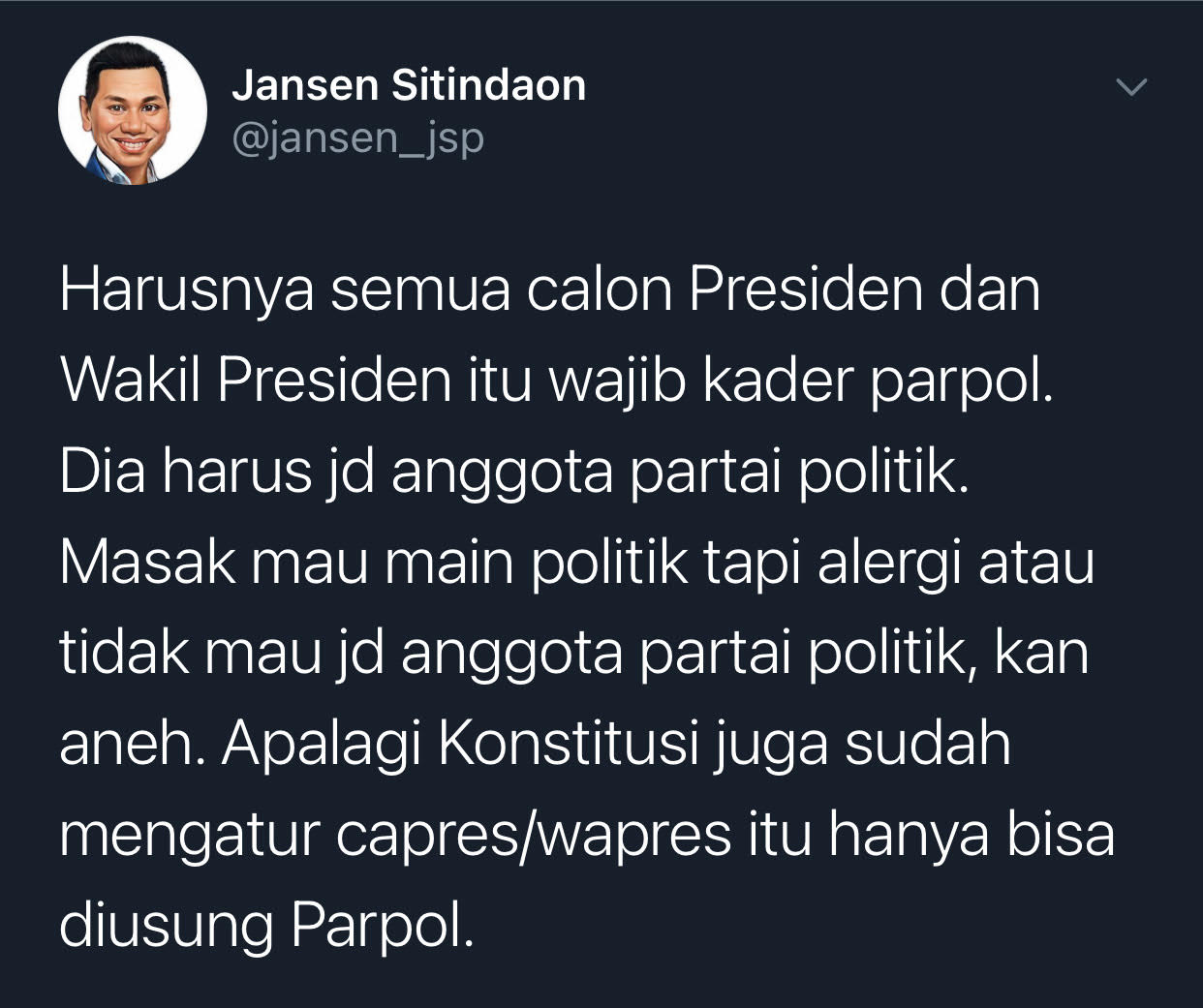 Cuitan Kader Partai Demokrat, Jansen Sitindaon.