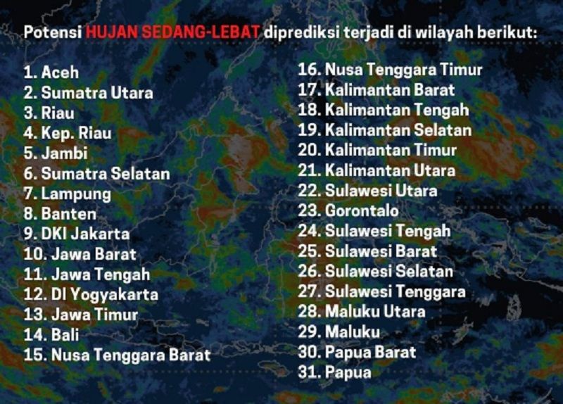 Waspada, Potensi Cuaca Ekstrem Terjadi Selama 8-14 Februari 2022 di Sebagian Besar Wilayah Indonesia