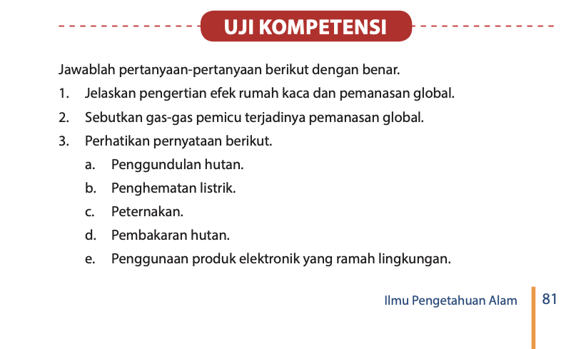 Kunci Jawaban IPA Kelas 7 Halaman 81, 82, Soal Uji Kompetensi Bab 4