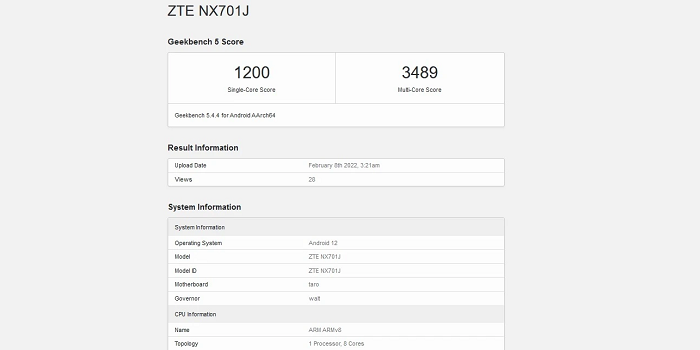 Hasil benchmark smartphone ZTE Nubia Z40 Pro 5G melalui platform Geekbench.
