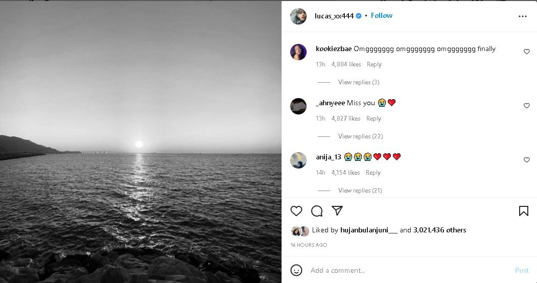 Lucas Nct unggah foto laut hitam putih setelah lama hiatus