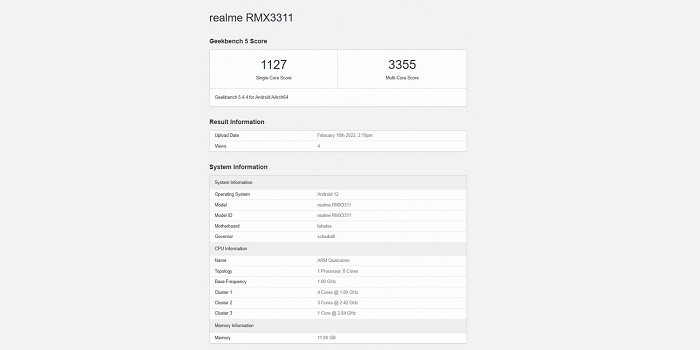 Perangkat dengan nama kode Realme RMX3311 yang diyakini adalah versi global dari smartphone Realme GT2 muncul di platform Geekbench.