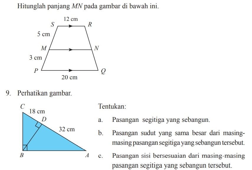 Kunci Jawaban Matematika Kelas 9 Halaman 256 Kesebangunan Dua Segitiga Nomor 7 9 Latihan 4 4 Ringtimes Bali