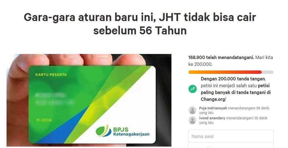 Anggota Komisi IX DPR RI mengkritik keras JHT yang baru bisa cair saat usia 56 tahun, hingga ratusan ribun orang tanda tangani petisi ini.*