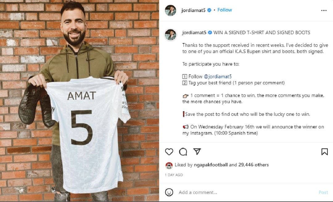 Usai mendapat kabar segera berbaju Timnas Indonesia, Jordi Amat bahkan langsung mengadakan give away atau bagi-bagi hadiah di Instagram.