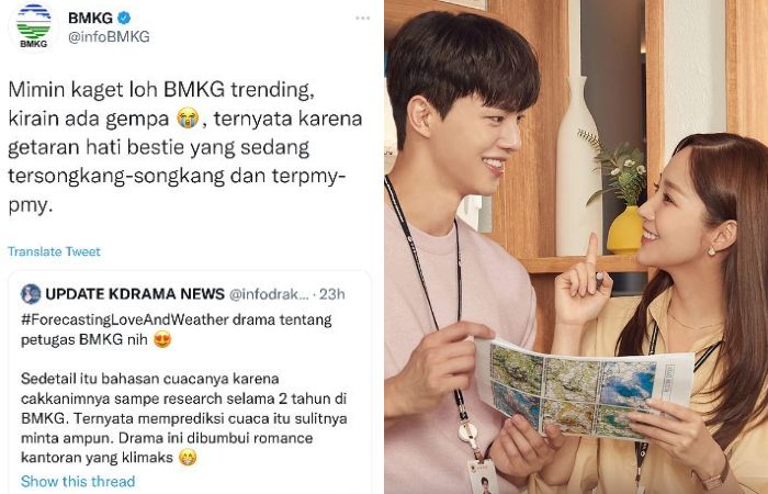 Akun Twitter BMKG (kiri0 membahas soal trending karena disangkut pautkan dengan drama korea terbaru