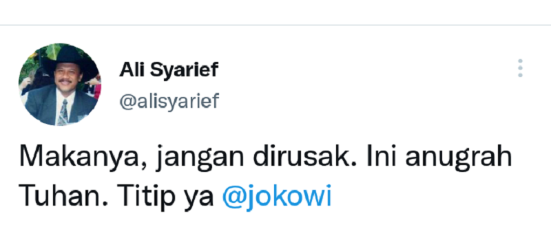 Cuitan Ali Syarief soal Indonesia dinobatkan sebagai negara terindah di dunia.