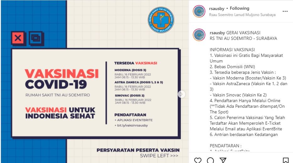Info Vaksin Booster di RSAU Surabaya